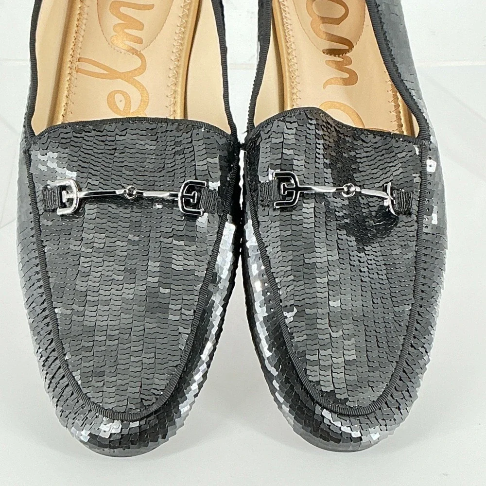 Sam Edelman Size 9 Glam Black Sequin Bit Loafers Womens‎ Loraine Flats Arya